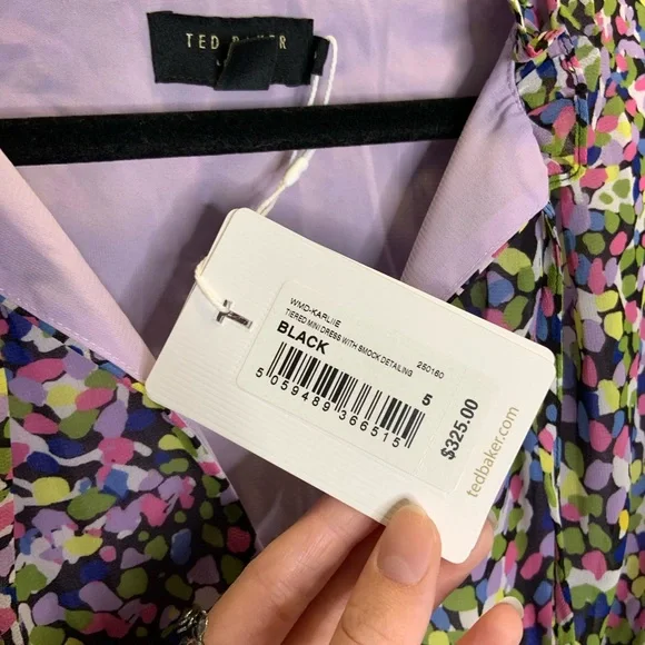 Ted Baker London Karlie Multicolor Black Smocked Detail Tiered Mini Dress 14 New - Picture 11 of 14